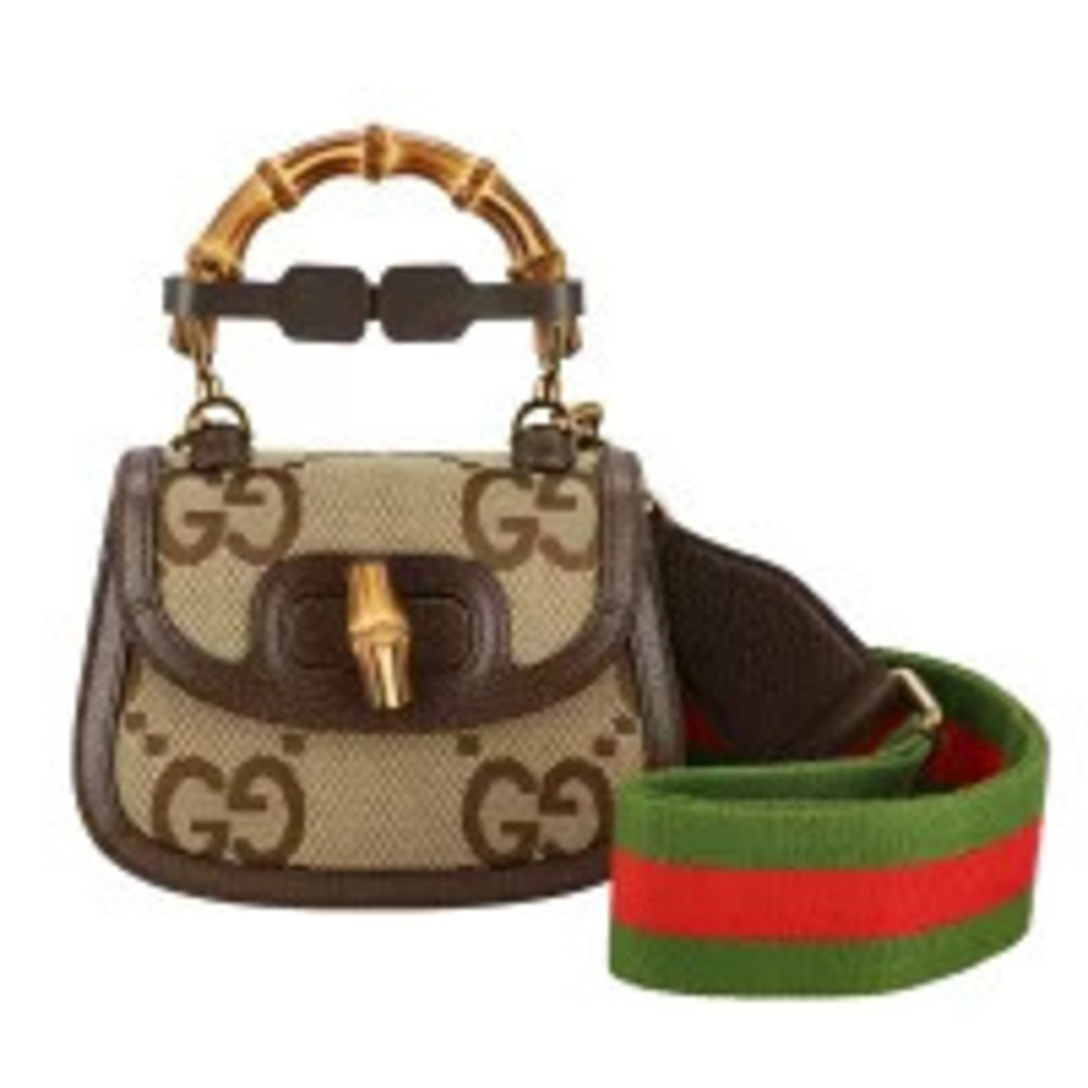 GUCCI Jumbo GG Bamboo Canvas Leather Bag - Picture 1 of 6
